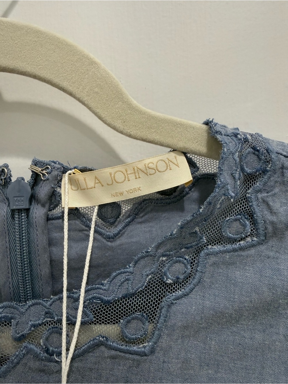 Ulla Johnson Anela Chambray Sleeveless Midi Dress with Lace Insets - Picture 6 of 7